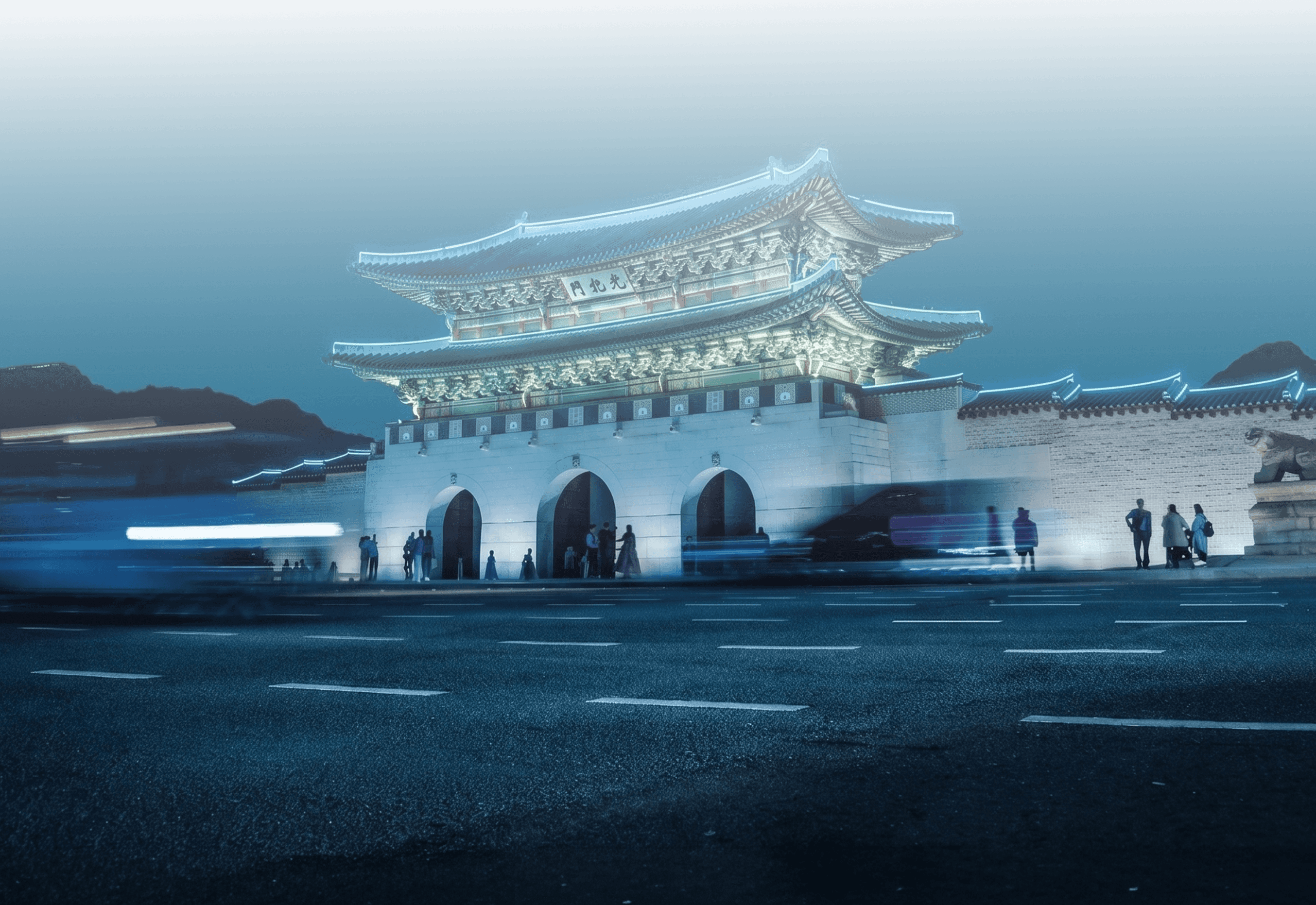 Seoul skyline at night with Lotte Tower and Namsan Tower
